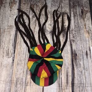 Rasta Stripes Hat Jamaican Dreadlocks Loc Hat w/ Zipper Bob Marley Costume